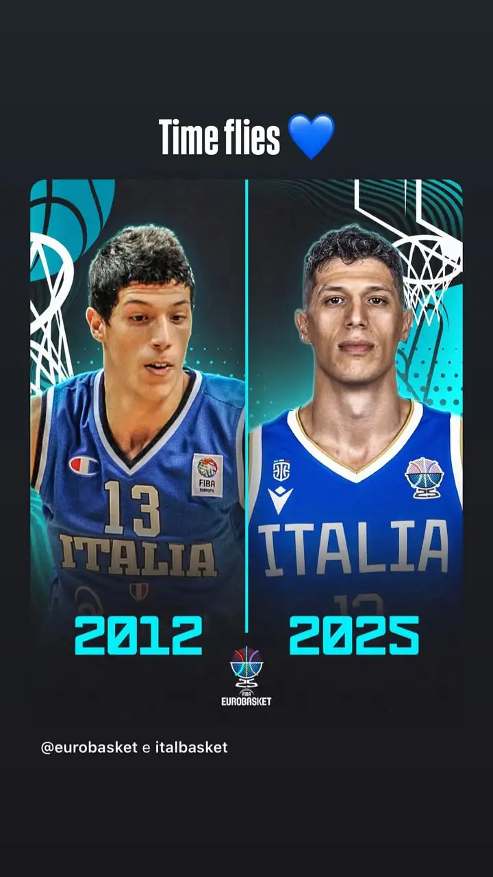 2025-2026赛季NBA意大利新领袖！冯泰奇奥晒国家队对比照：时间过得飞快...